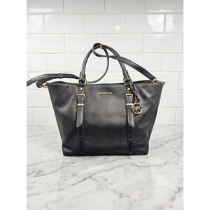 Michael Kors Bedford Legacy Large Pebbled Leather Dome Tote Black Gold Hardware